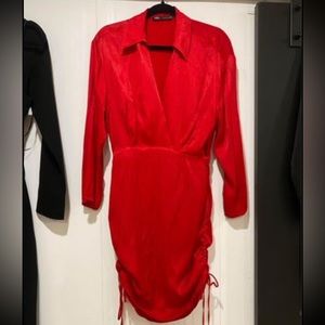 Red satin like material dress